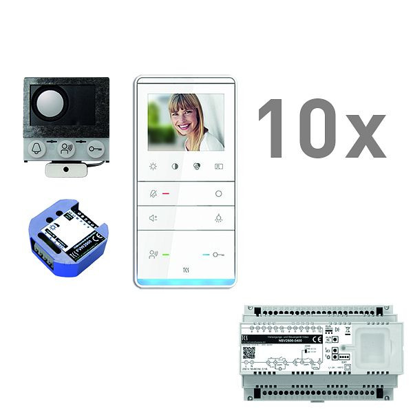 TCS video inbouw mailbox, 10 woonunits, ingebouwde luidspreker ASI12000 + 10x handsfree speaker IVW5111, control unit + video tweedraadszender, PVIF100/001