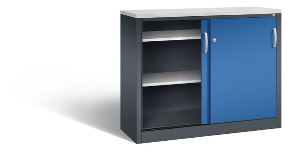 C+P dressoir met schuifdeuren Acurado, H1000xB1200xD400mm, kleur: zwartgrijs / gentiaanblauw, beugelgreep, 2046-00 S10241