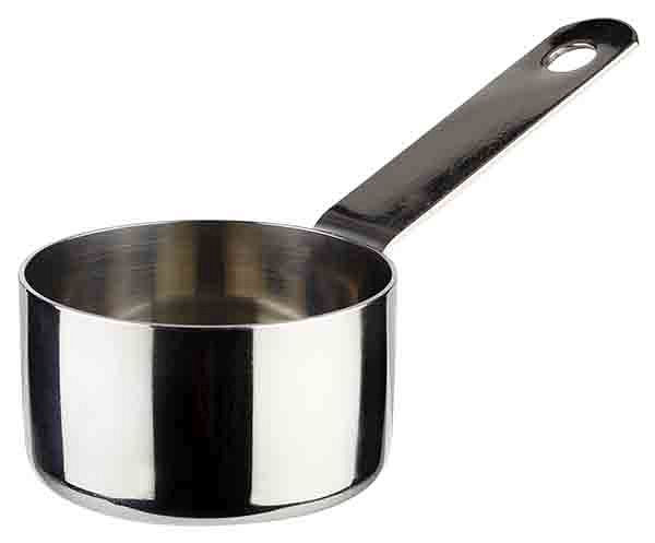 APS steelpan / serveerpot, Ø 5 cm, hoogte: 3 cm, RVS, 0,07 liter, handvat: 6 cm, 40642