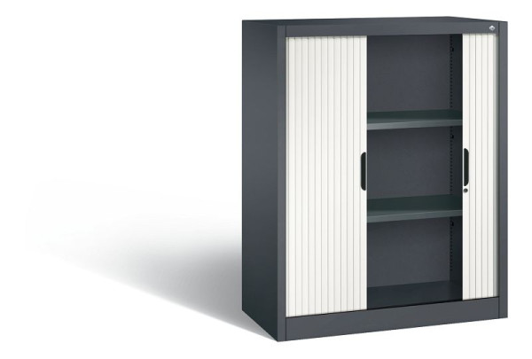C+P dressoir met rolluik Omnispace, H1230xB1000xD420mm, kleur: zwartgrijs/verkeerswit, verzonken greep, 3 niveaus, 3232-00 S10200