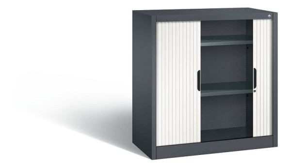 C+P dressoir met rolluik Omnispace, H1030xB1000xD420mm, kleur: zwartgrijs/verkeerswit, verzonken greep, 2 niveaus, 3242-00 S10203
