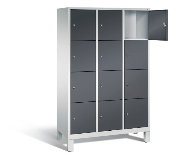 C+P lockerkast Evolo, H1850xB1200xD500mm, kleur: lichtgrijs / zwartgrijs, 48010-324 S10136
