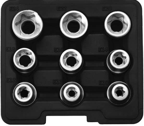 SW-Stahl dopsleutelinzetstukken, 1/2", E-profiel, E10-E24, 9 stuks, 04435L