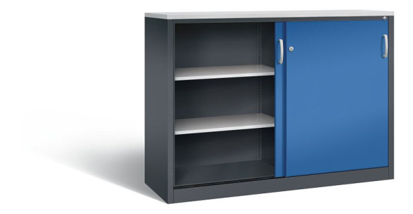 C+P dressoir met schuifdeuren Acurado, H1200xB1600xD500mm, kleur: zwartgrijs / vuurrood, beugelgreep, 3 niveaus, 2157-1200 S10344