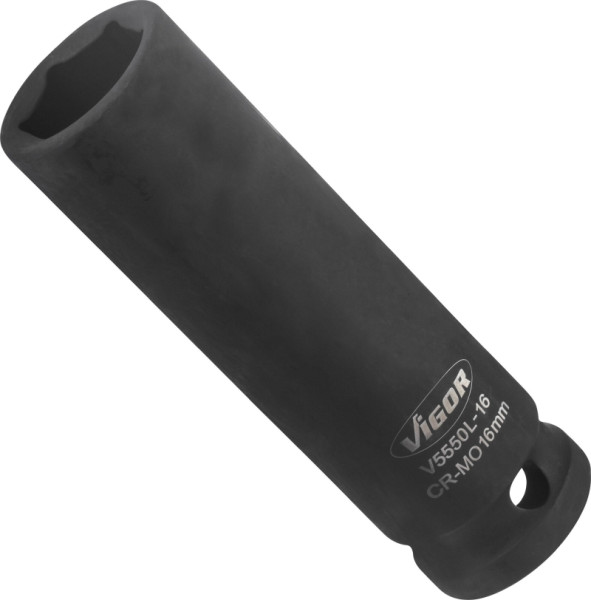 VIGOR slagmoersleuteldop, lang, hol vierkant 12,5 mm (1/2 inch), buitenzeskantprofiel, 16 mm, V5550L-16