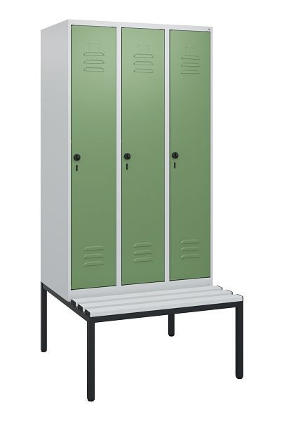 C+P luierkluis Classic PLUS, met onderbank, 3 vakken, 1950x900x815mm, 7035/6011, draaibare sluiting, 0800505-30 S10036