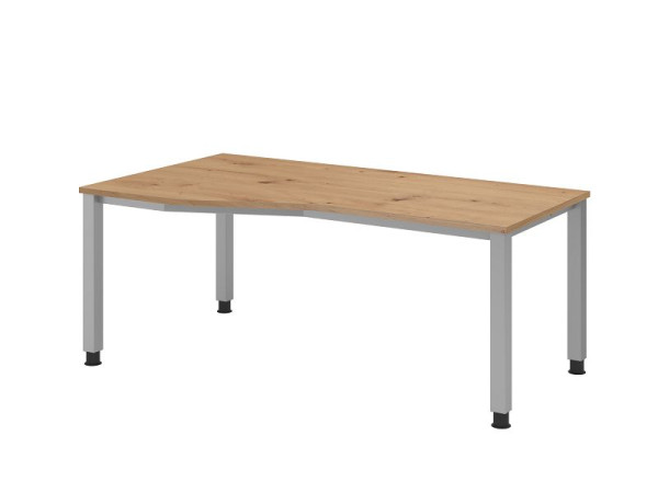 Hammerbacher bureau QS18, 180 x 100/80cm, blad: knoestig eiken, 25 mm dik, 4-poots frame in zilver (vergelijkbaar met RAL 9006), werkhoogte 68-83,5 cm, VQS18/R/S
