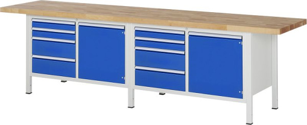 RAU werkbank serie 8000 - frameconstructie (gelast frame), 9 x laden, 2 x deuren, 2 x planken, 3000x840x700 mm, 03-8470A2-307B4S.11