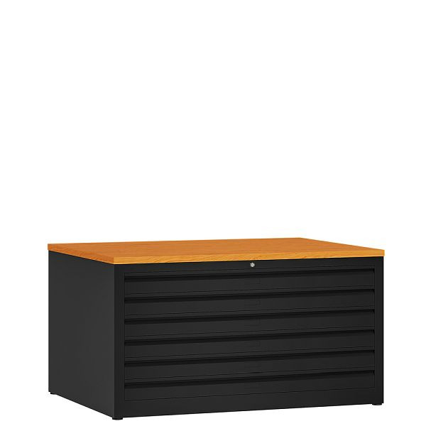Lüllmann tekenkast, 6 laden DIN A1, 605 x 1135 x 835 mm, diep zwart/beuken, 565119