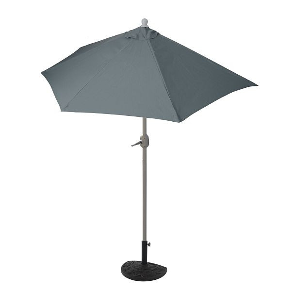 Mendler parasol halfrond Parla, halve parasol balkonparasol, UV 50+ polyester/aluminium 3kg, 300cm antraciet met standaard, 52378+35128