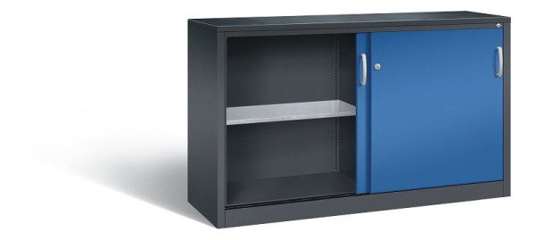 C+P schuifdeurkast Acurado, H1000xB1600xD500mm, kleur: zwartgrijs / gentiaanblauw, beugelgreep, 2156-09 S10097