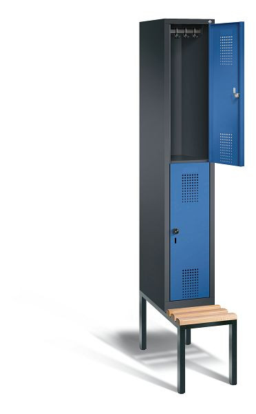 C+P locker 2-laags Evolo, H2090xW320xD815mm, kleur: zwartgrijs / gentiaanblauw, 48350-10 S10012