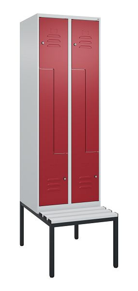 C+P Z-Spind Classic PLUS, mit untergebauter Sitzbank, 4 Abteile, 2120x600x815mm, 7035/3003, Zylinderschlösser, 0800537-204 S10046