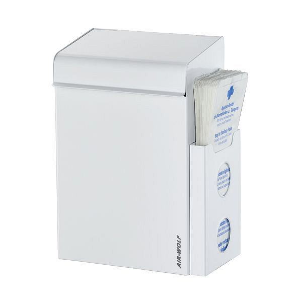 Air Wolf hygiëne-afvalcontainer met zakjesdispenser, serie Lobo, met zakjeshouder aan de voorzijde: H x B x D: 342 x 220 x 163 mm, wit RVS, 40-300