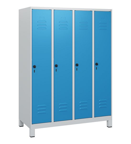 C+P Umkleidespind Classic PLUS, Füße, 4 Abteile, 1630x1200x500mm, 7035/5012, Drehriegel, 0800105-40 S10004