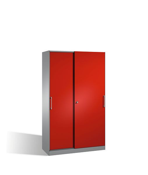 C+P schuifdeurkast Asisto, H1980xB1200xD435mm, kleur: wit aluminium/robijnrood, beugelgreep, 5 niveaus, 142001-000 S10003