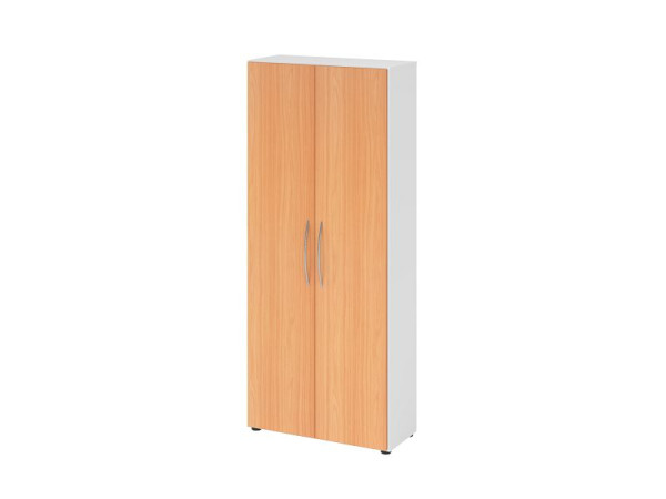Hammerbacher kast 4100 BM, 5 OH, corpuskleur: wit / frontkleur: beuken, 80 x 34,6 x 188 cm (BxDxH), openingshoek 110°, gebogen handgreep BM, V4100/W/6/BM
