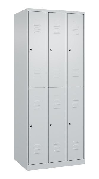 C+P Doppelstöckiger Spind Classic PLUS, 3 Abteile, 1850x750x500mm, 7035/7035, Zylinderschlösser, 080300-39 S10016
