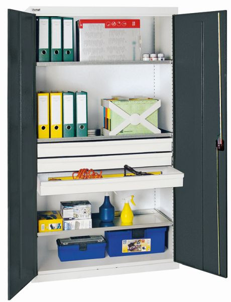 stumpff gereedschaps- en materiaalkast serie 2000, 7035/7016, 3 ruime lades, 4 legborden, 2008271