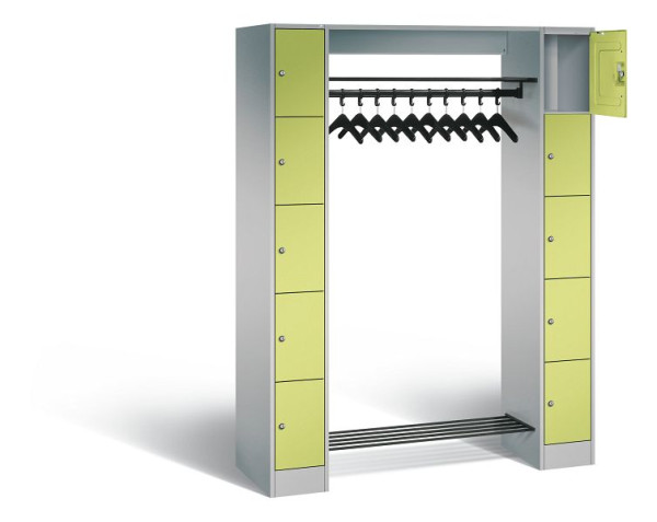 C+P open kledingkast serie 8070, H1950xW1430xD480mm, kleur: wit aluminium / virid green, 80710-00 S10363