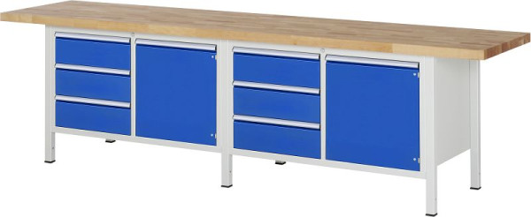 RAU werkbank serie 8000 - frameconstructie (gelast frame), 7 x laden, 2 x deuren, 2 x planken, 3000x840x700 mm, 03-8468A2-307B4S.11