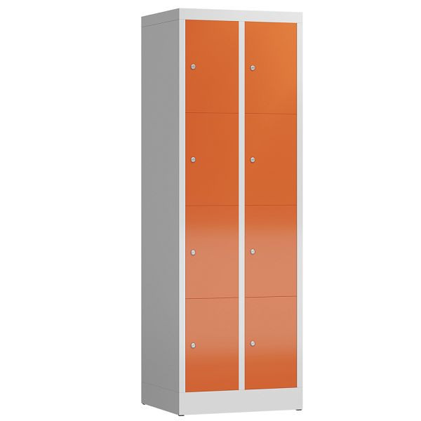 Lüllmann ClassiX lockerkast, 2 compartimenten met elk 4 compartimenten, 1800 x 590 x 500 mm, lichtgrijs/vuurrood, X-520424