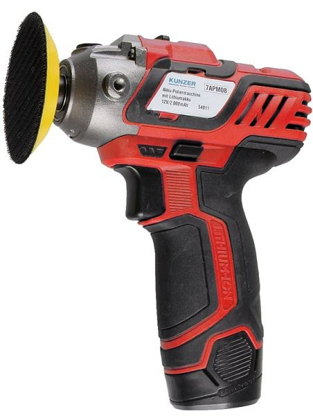 Kunzer accu polijstmachine met lithium accu 12V/2000mAh inclusief lader en toebehoren, 7APM08