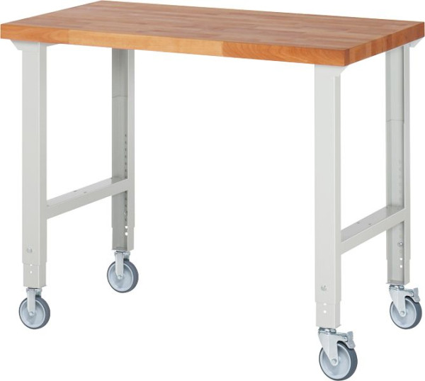 RAU Verrijdbare werkbank (in hoogte verstelbaar) 7000-1, 1250x700x950-1000mm, elk 2 bokwielen en zwenkwielen, 05-7000-1-127B4H22.12