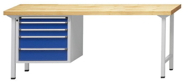 ANKE combinatie werkbank; 2000x700 mm; RAL 7035/5010; Linker onderkast 660x615x600 mm, 5 laden 60, 90, 90, 150, 150 mm