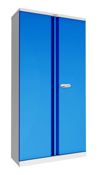 Phoenix SCL-serie stalen opbergkast met 2 deuren en 4 planken, grijze behuizing en blauwe deuren met elektronisch slot, SCL1891GBE