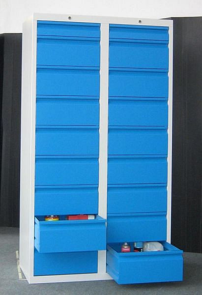 Pavoy Schubladenschrank Gleitführung, 1800/1000/500, Zylinderschloss, 2 Reihen, 2x100, 16x200, 43447-100-008-910