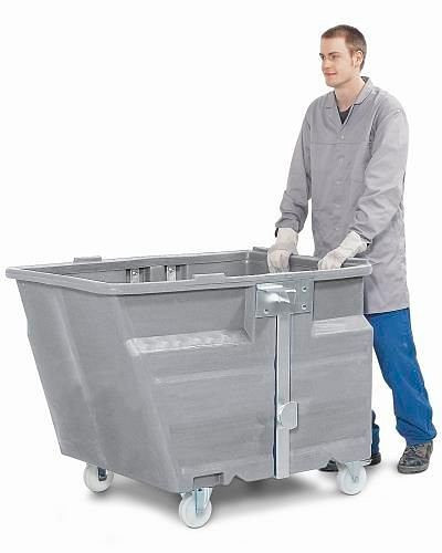 DENIOS kantelbak PolyMaxx gemaakt van polyethyleen (PE), met wielen, grijs