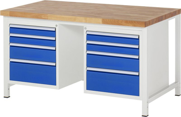 RAU werkbank serie 8000 - frameconstructie (gelast frame), 2 onderbouw containers (4x laden), 1500x840x900 mm, 03-8182A1-159B4S.11