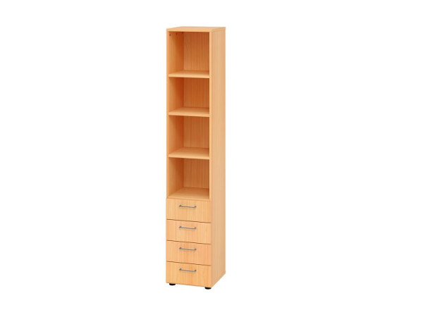 Hammerbacher combikast 6OH, 4 laden, BS beuken/beuken, 40 x 41,7 x 215,6 cm, 4 laden, metalen handgreep, V964S4/6/6/BS