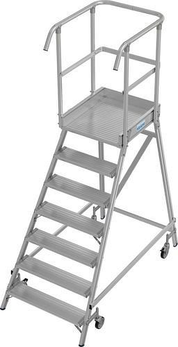 Krause platformladder van aluminium, verrijdbaar, 7 treden, eenzijdig beklimbaar, conform EN 131-7, 312168