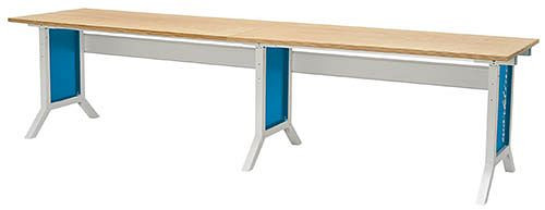 Bedrunka + Hirth werklijn onderstel en aanbouwtafel combinatie, zwengelverstelling, 1x werkblad beuken multiplex, afmetingen in mm (BxD): 3000 x 750, 07.30.15KHV