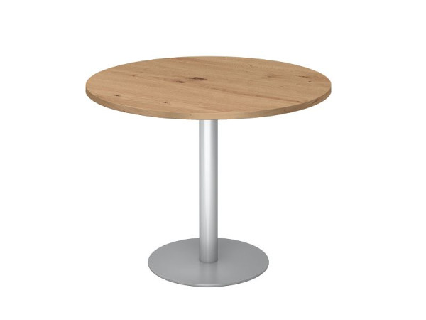 Hammerbacher vergadertafel 100cm rond noest eiken/zilver, VSTF10/R/S