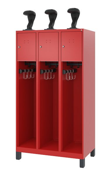 C+P Evolo brandweerkast, model YOUNGSTER, 3 compartimenten, H1630B900T500 mm, Vuurrood, Voeten, 0490015-30 S10008
