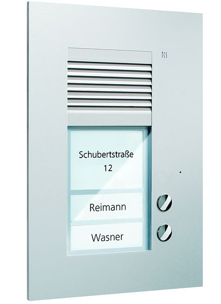 TCS audio voordeurstation serie PUK 2 belknoppen (rechts uitgelijnd), 1-koloms, UP zilver, PUK02/1-EN