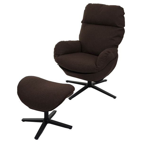 Mendler relaxstoel + kruk HWC-L12, tv-stoel, schommelstoel, schommelfunctie, draaibaar, metaal stof/textiel, bruin, 98423