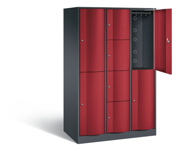 C+P XL combinatie lockerkast Resisto, H1950xW1148xD640mm, kleur: zwart-grijs/robijnrood, 8070-3732 S10010