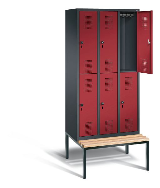 C+P locker dubbellaags Evolo, H2090xW900xD815mm, kleur: zwartgrijs/robijnrood, 48350-30 S10122