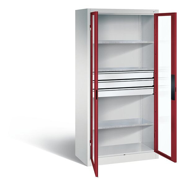 C+P gereedschapskast Acurado, H1950xW930xD500mm, kleur: lichtgrijs/robijnrood, verzonken handgreep, 8921-55302 S10013