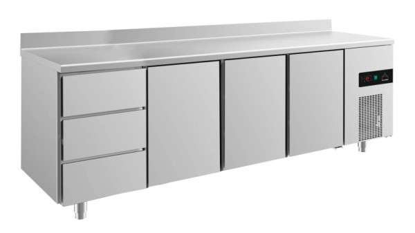 A&S Polarny koeltafel -2 tot +8°C met 3x deuren en 2x drie laden links, 2330 x 700 x 850 mm, met opstaande rand, KT4DTTTA
