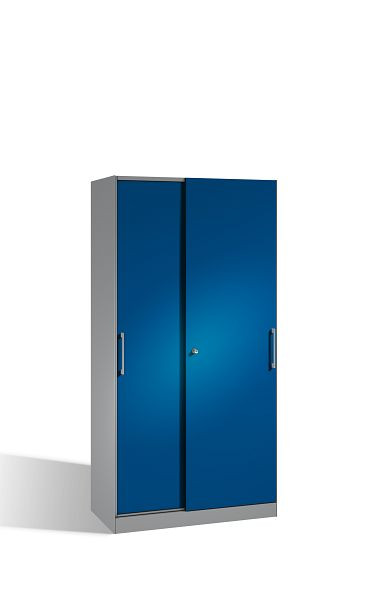 C+P schuifdeurkast Asisto, H1980xB1000xD435mm, kleur: wit aluminium / gentiaanblauw, beugelgreep, 5 niveaus, 142002-000 S10127