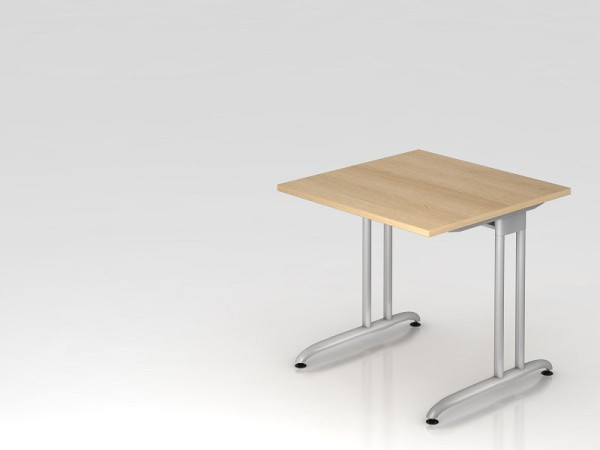 Hammerbacher bureau C-poot 80x80cm eiken, horizontale kabelgoot, werkhoogte 72 cm, VBS08/E/S