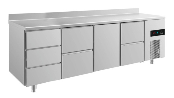 A&S Polarny koeltafel -2 tot +8°C met deur midden rechts, 2x twee laden en drie laden links, 2330 x 700 x 850 mm, met opstaande rand, KT4DZTZA
