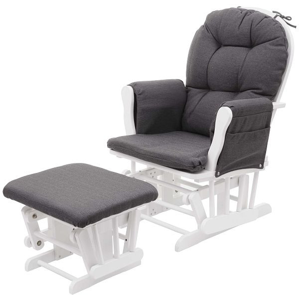 Mendler relaxstoel HWC-C76, schommelstoel met kruk, stof/textiel, donkergrijs, wit frame, 71562