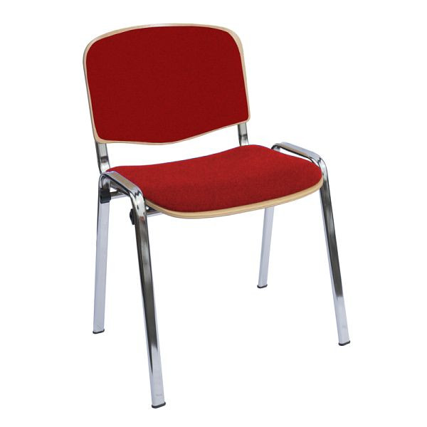 Lüllmann bezoekersstoel, bekleed met beukenmultiplex, 450/810 x 545 x 425 mm, chroom/rood, 225483