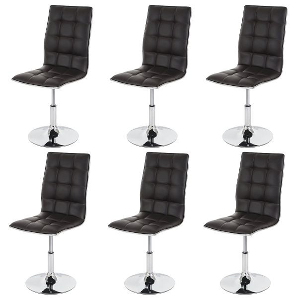 Mendler HWC-C41 set van 6 eetkamerstoelen, keukenstoelen, in hoogte verstelbaar draaibaar, kunstleer, bruin, 36838+36838+36838